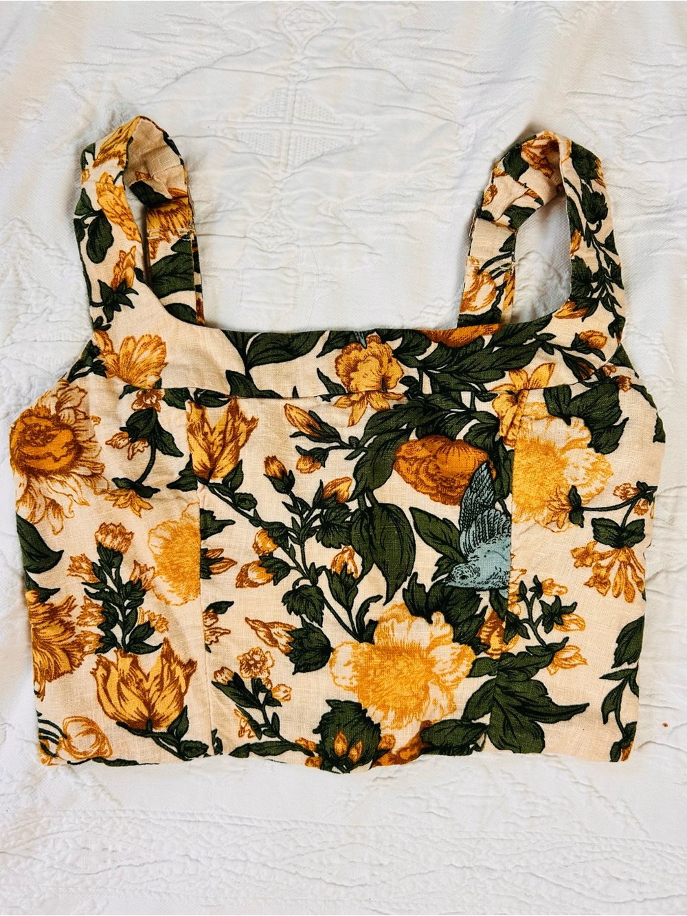 Abercrombie & Fitch Yellow Floral Square-Neck Crop Top